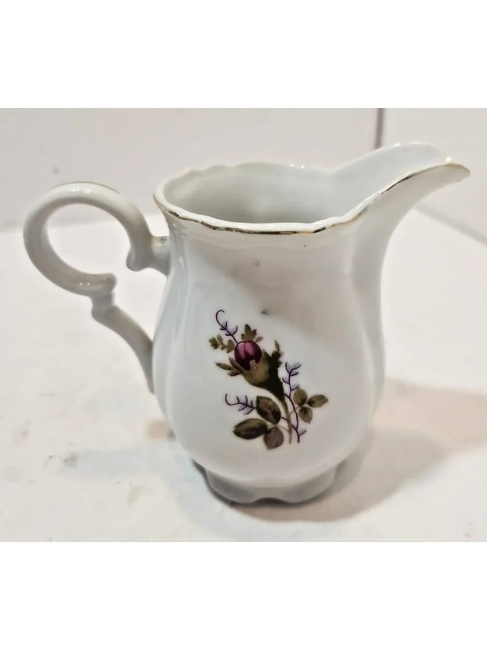Vintage Rose Pattern Porcelain Creamer Made in Japan Gold Trim